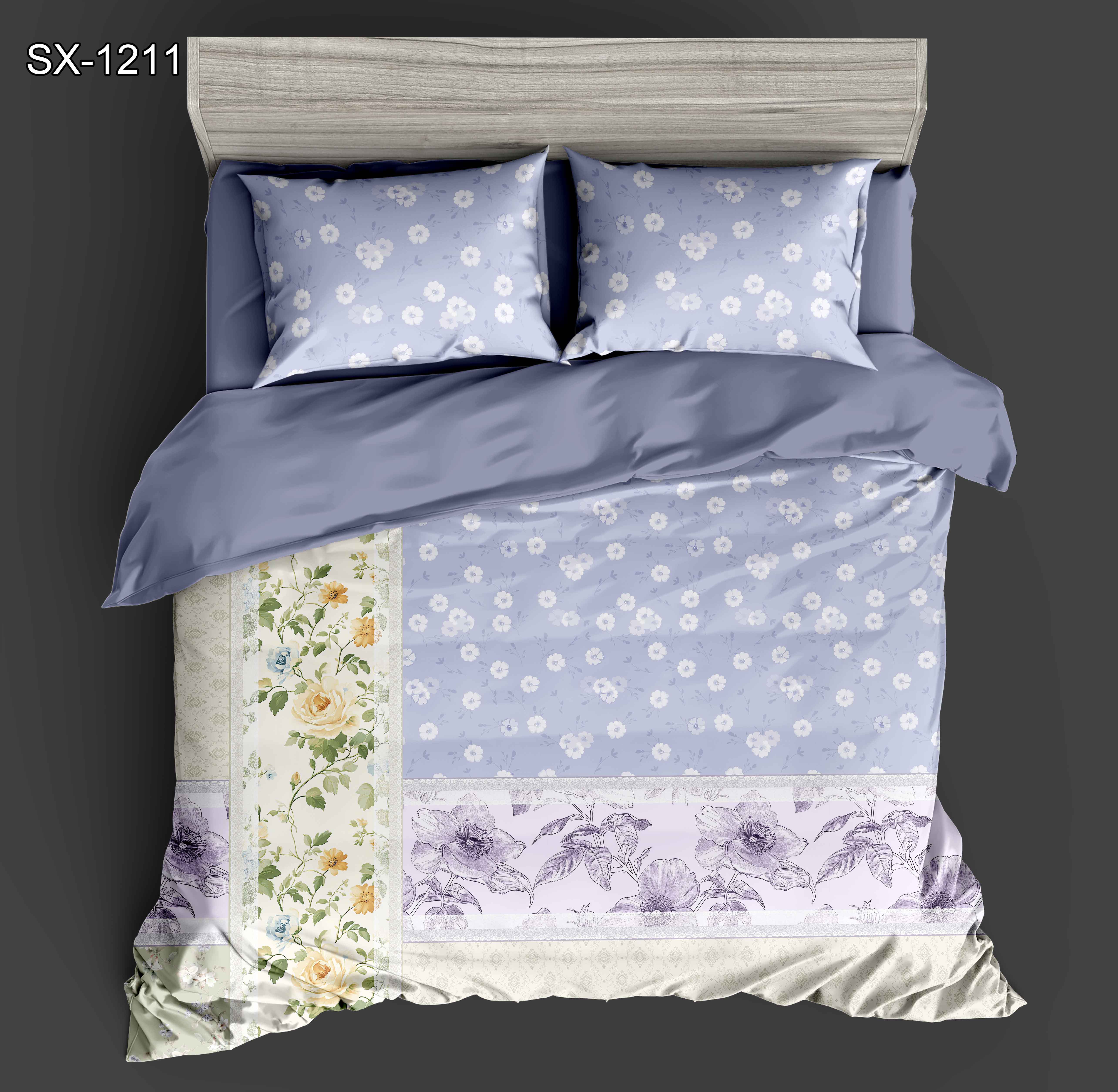5D Digital Printed Bed Sheet Set med patchwork blomster- og vintage mønsterdesign