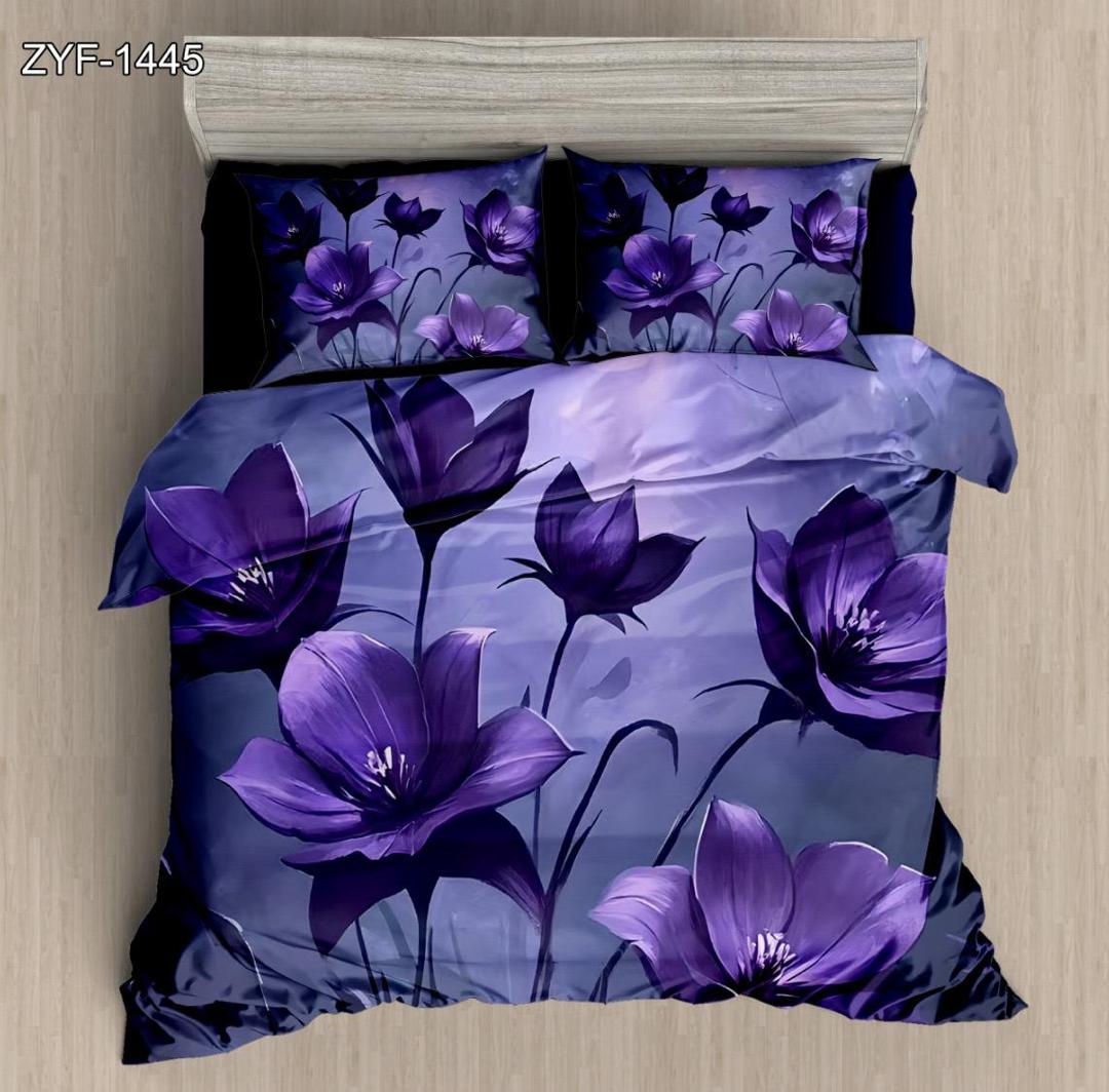 5D Digital Printed Bed Sheet Set Blomster med dyb Purple Blossom Design